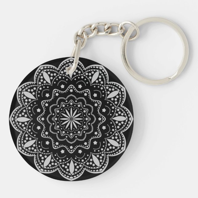 Llavero de acrílico Mandala | Negro y Gris (Atrás)