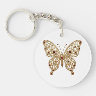 Llavero de Acrílico Mariposa Rubí Filigrana de Oro