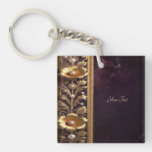 Llavero de Adorno Floral Dorado con Perlas