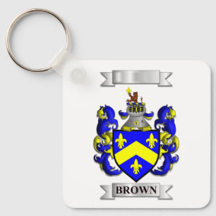 Llavero de aluminio marrón con apellido y escudo d