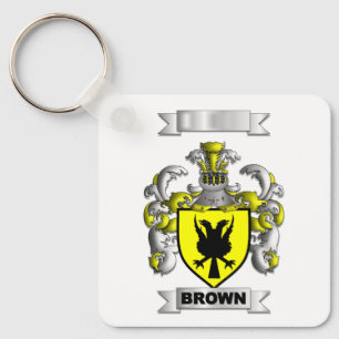 Llavero de aluminio marrón con escudo de apellido 