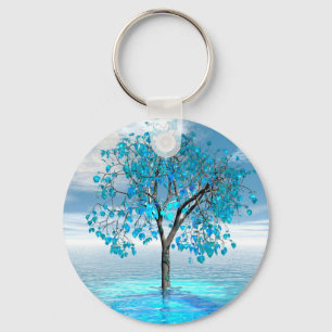 Llavero de árbol de cristal azul