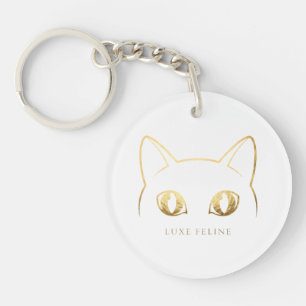 Llavero de arte de línea de gato dorado elegante