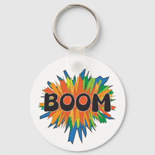 Llavero de arte pop de cómic BOOM con colores vibr