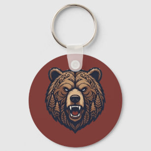 Llavero de arte tribal salvaje de cabeza de oso