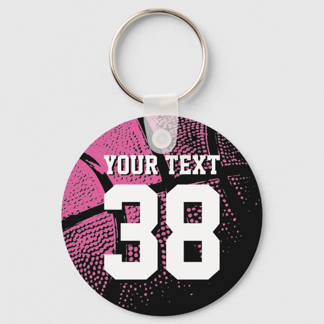 Llavero de baloncesto rosa neón con número de cami (Anverso)