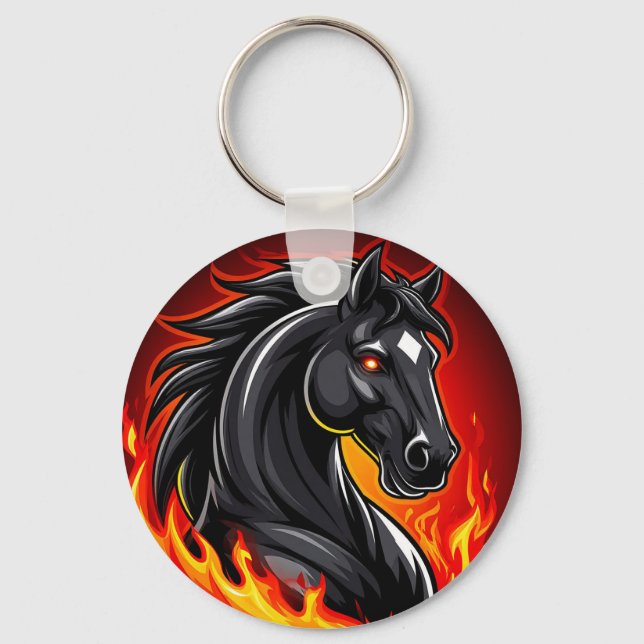 Llavero de Caballo Negro Ardiente con Ojos Brillan (Anverso)