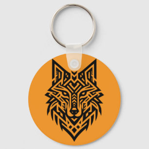 Llavero de cabeza de lobo tribal – Estilo audaz y 