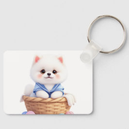 Llavero de Cachorro Adorable en Cesta