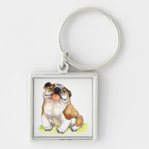 Llavero de cachorro de Bulldog inglés de dibujos a