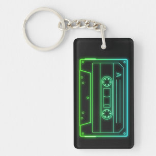 Llavero de Cassette de Neón, Vaporwave Retro Azul