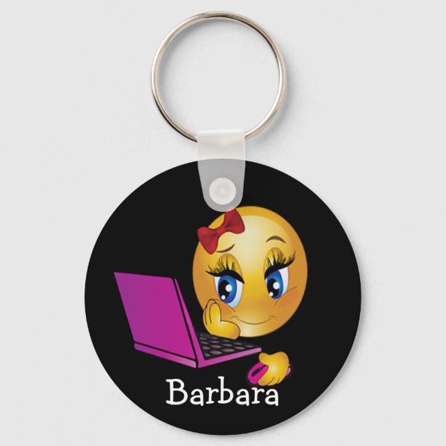 Llavero de chica con emoji de portátil (Anverso)