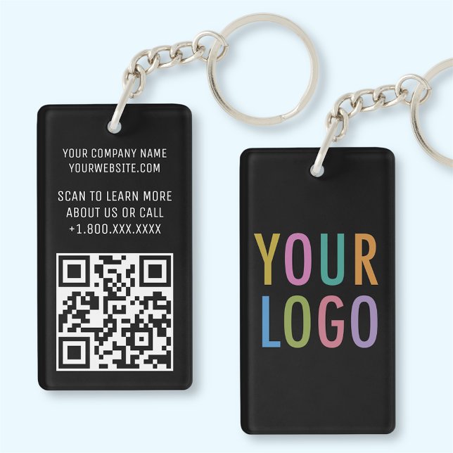 Llavero de código QR de acrílico negro con logotip (MISOOK 1.5 x 2.75 inch Rectangle Black Acrylic QR Code Keychain with Logo)