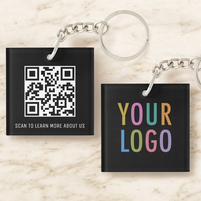 Llavero de código QR negro de acrílico con logotip (MISOOK Square Black Acrylic QR Code Keychain with Logo)