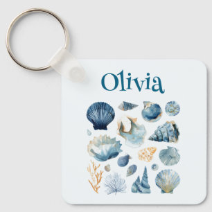 Llavero de Concha Azul Nombre Personalizado