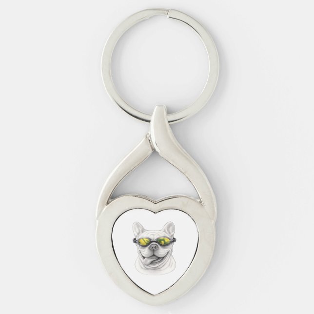 Llavero de corazón de Bulldog Francés (Anverso)