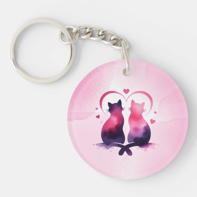 Llavero de corazón de gato personalizado (Frente)