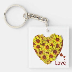 Llavero de corazón de girasol acrílico