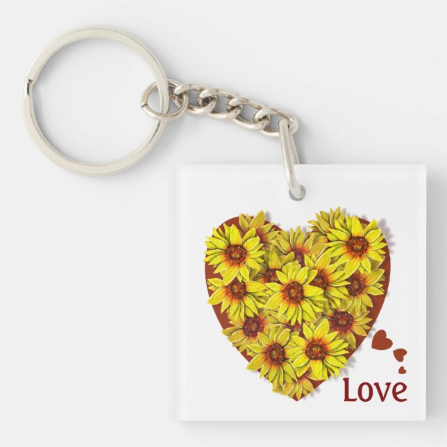 Llavero de corazón de girasol acrílico (Frente)