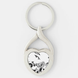 Llavero de corazón floral descolorido en blanco y