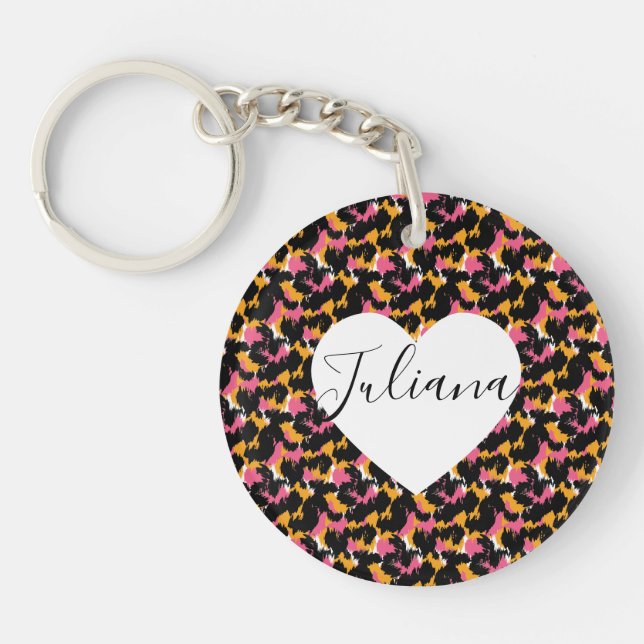 Llavero de Corazón Naranja Rosa con Estampado de A (Frente)