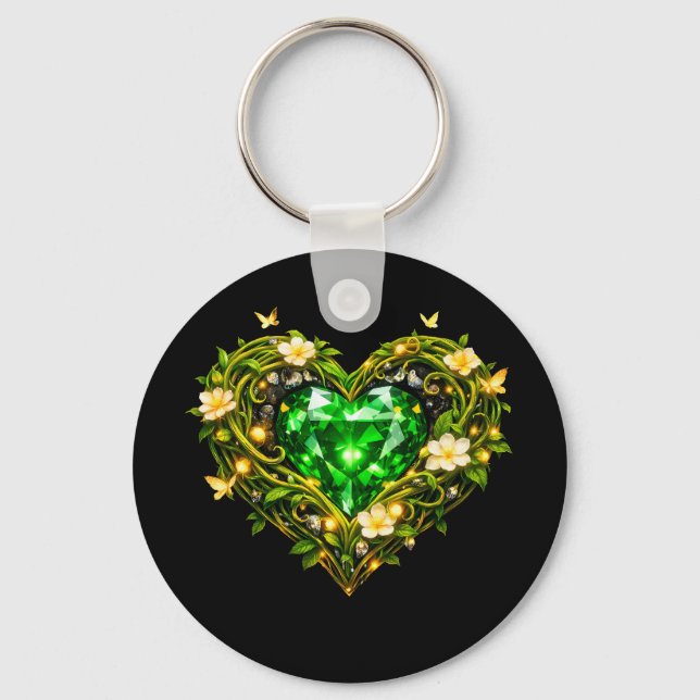 Llavero de Corazón Verde Esmeralda Elegante de Luj (Anverso)
