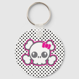 Llavero de cráneo con lazo rosa Kawaii