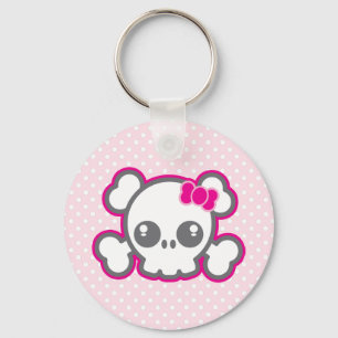 Llavero de cráneo con lazo rosa Kawaii