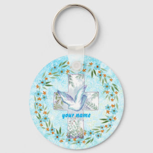 Llavero de cruz de paloma cristiana