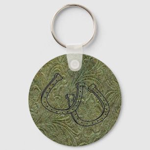 Llavero de cuero del diseño W/Horseshoes de la