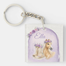 Llavero de cumpleaños de caballo floral morado par