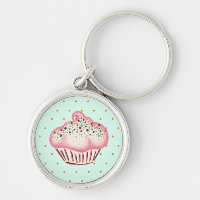 Llavero de Cupcake de Chocolate con Menta Rosa (Frente)