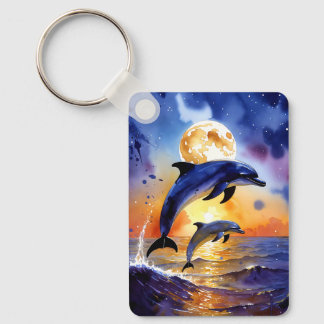 Llavero de delfines bajo la luz de la luna