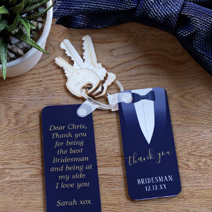 Llavero de esmoquin azul para Bridesman de agradec