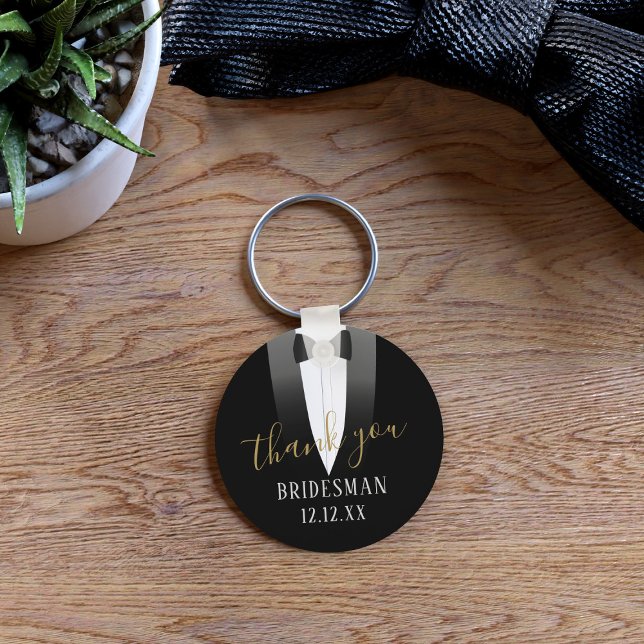 Llavero de esmoquin para Bridesman de agradecimien (Thank any member of your bridal party with this keychain. Just add their name and your wedding date)