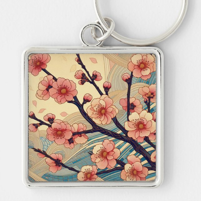 Llavero de Flor de Cerezo Art Déco (Frente)