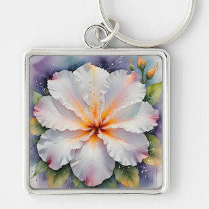 llavero de flor de hibisco blanca