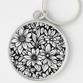 llavero de flor en blanco y negro