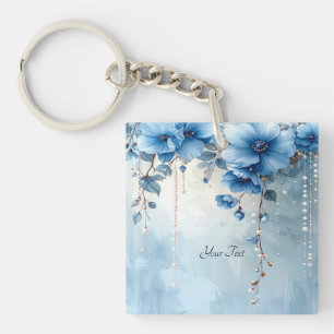 Llavero de Flores Azules y Perlas