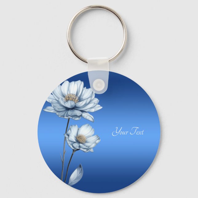 Llavero de Flores de Acuarela Azul (Anverso)