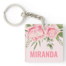 Llavero de flores de acuarela de moda con rosas ro