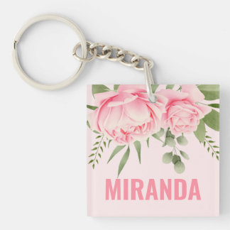 Llavero de flores de acuarela de moda con rosas ro