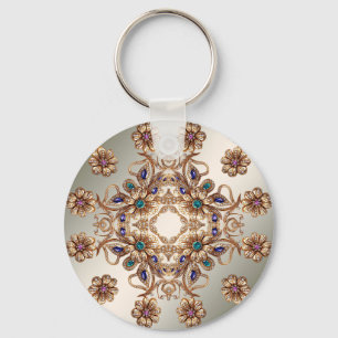 Llavero de flores de joyas de oro elegante