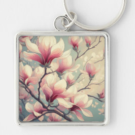 Llavero de flores de magnolia Art Deco