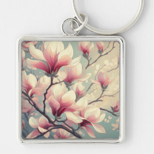 Llavero de flores de magnolia Art Deco