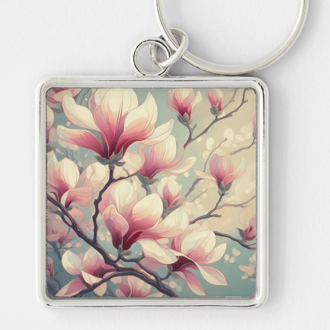 Llavero de flores de magnolia Art Deco (Frente)