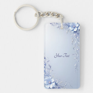 Llavero de Flores Ornamentadas Azules con Perlas