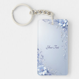 Llavero de Flores Ornamentadas Azules con Perlas