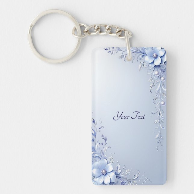 Llavero de Flores Ornamentadas Azules con Perlas (Frente)
