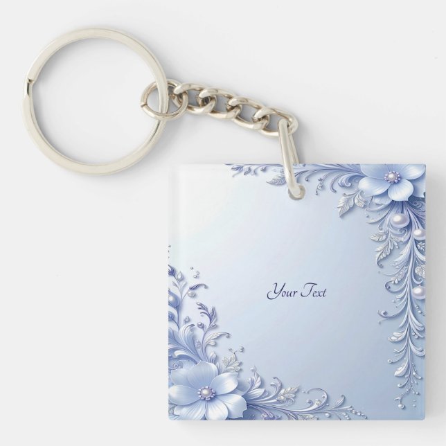 Llavero de Flores Ornamentadas Azules con Perlas (Frente)